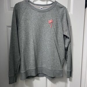 Old Navy Heather Gray Sweater with Pink Palm Accent